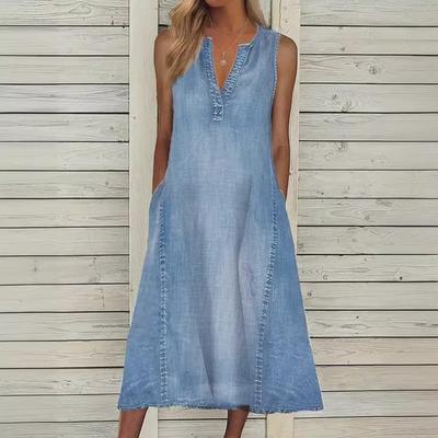 2024 Summer Sleeveless V-Neck Loose Casual Denim Dress