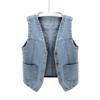 Women Sleeveless Denim Vest Casual Loose V Neck Waistcoat Single Breasted Pocket Jean Vest Short Outerwear Tank Jacket