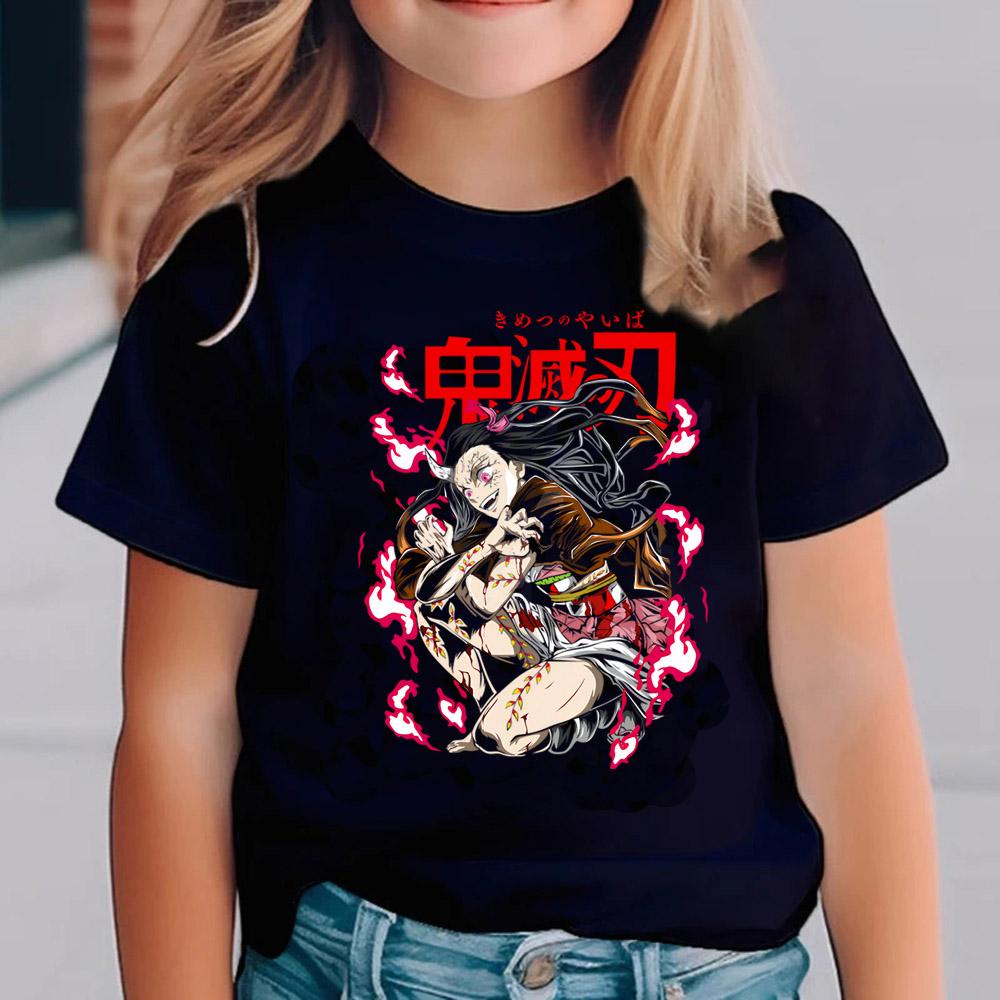 Çocuklar İçin Demon Slayer Tişörtleri Anime Çizgi Film Kısa Kollu Gömlek Erkek Kız Yazlık Kimetsu No Yaiba Üst Çocuk Kıyafetleri Hediyeler