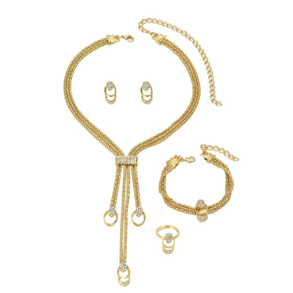 5Pcs Earrings Rhinestone Jewelry Suit Geometric Bracelet Chain Set Tassel Necklace Suit  Party