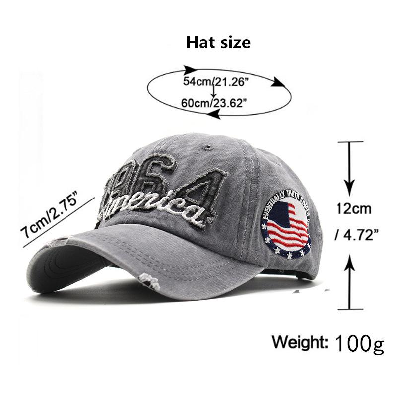 2021 Baseball Cap 1964 Embroidery America Washed Denim Vintage Washed Cotton Summer Male Outdoor