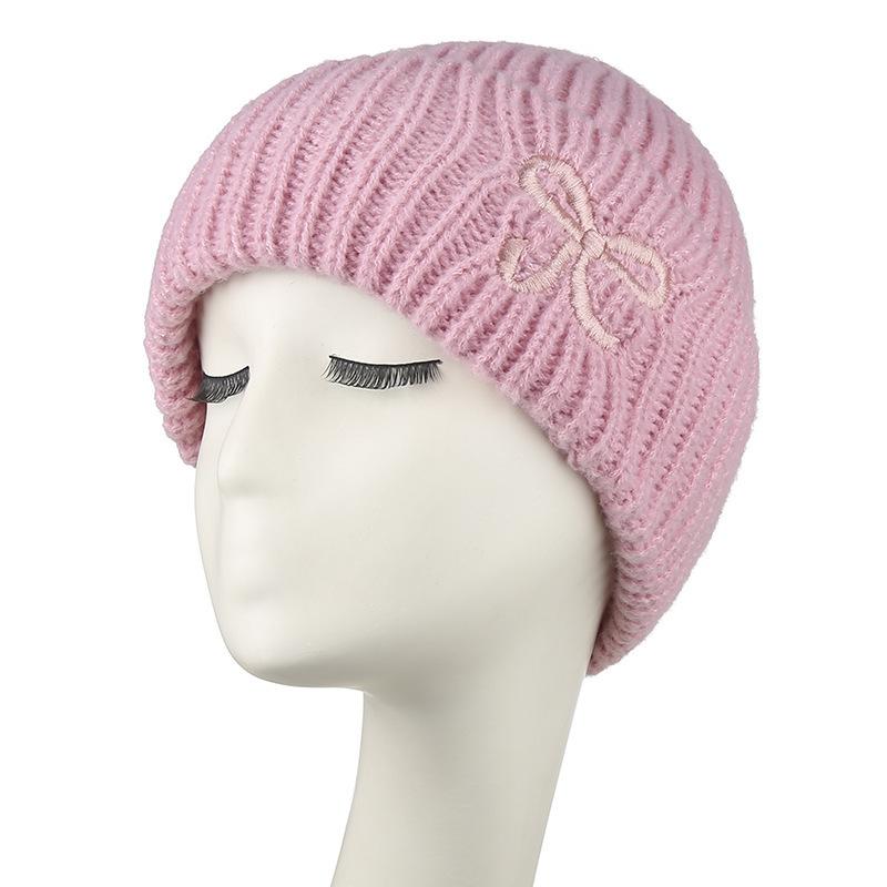 Women Bow Warm Knitted Wool Hat Thickened Hat Autumn and Winter Pullover Hat Wool Hat
