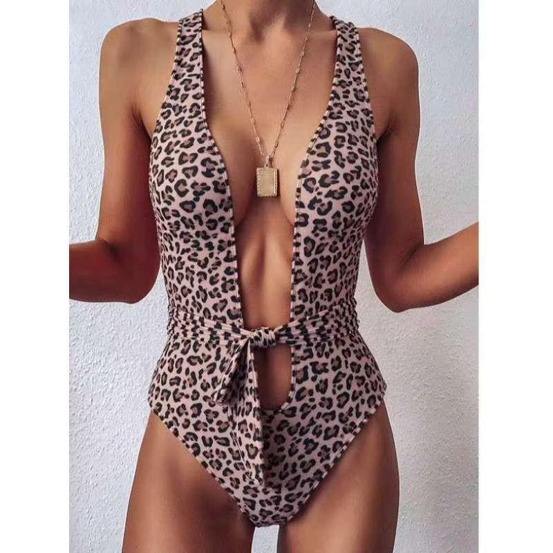 One-piece Swimsuit Female Leopard Print Belly Empty Beach Hot Bikini S леопардовый