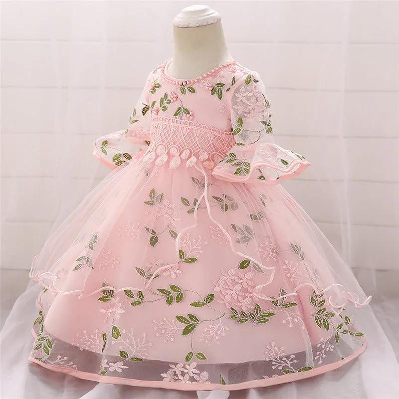 Vestito da bambina Vestito gonfio da bambina Piccola Prima Festa Principessa Gonna Girocollo Gonna floreale Stile principessa