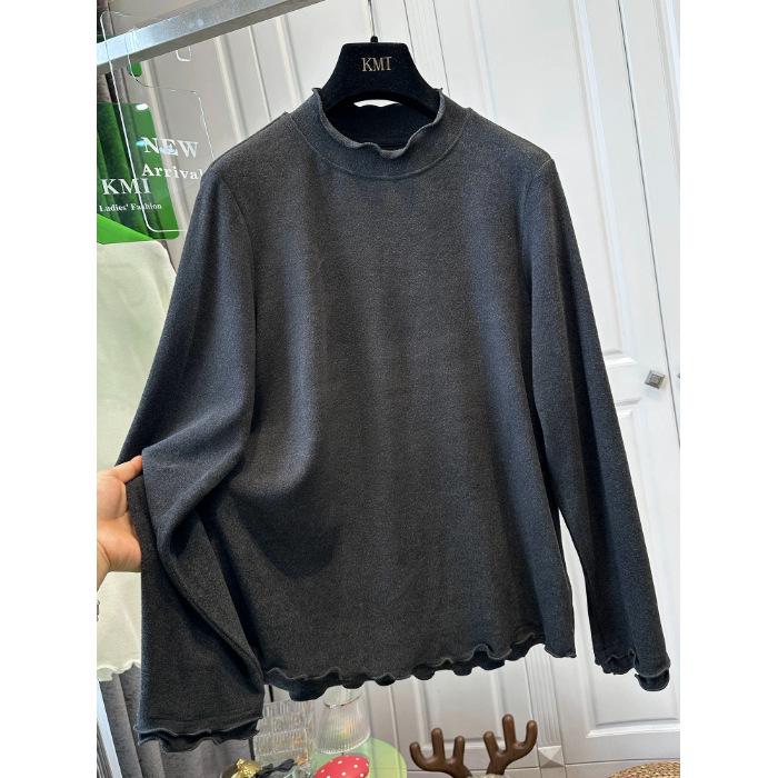 Women's Solid Color Extra-Large Long-Sleeve T-Shirt with Scalloped Edges - Autumn/Winter 2026 Collection