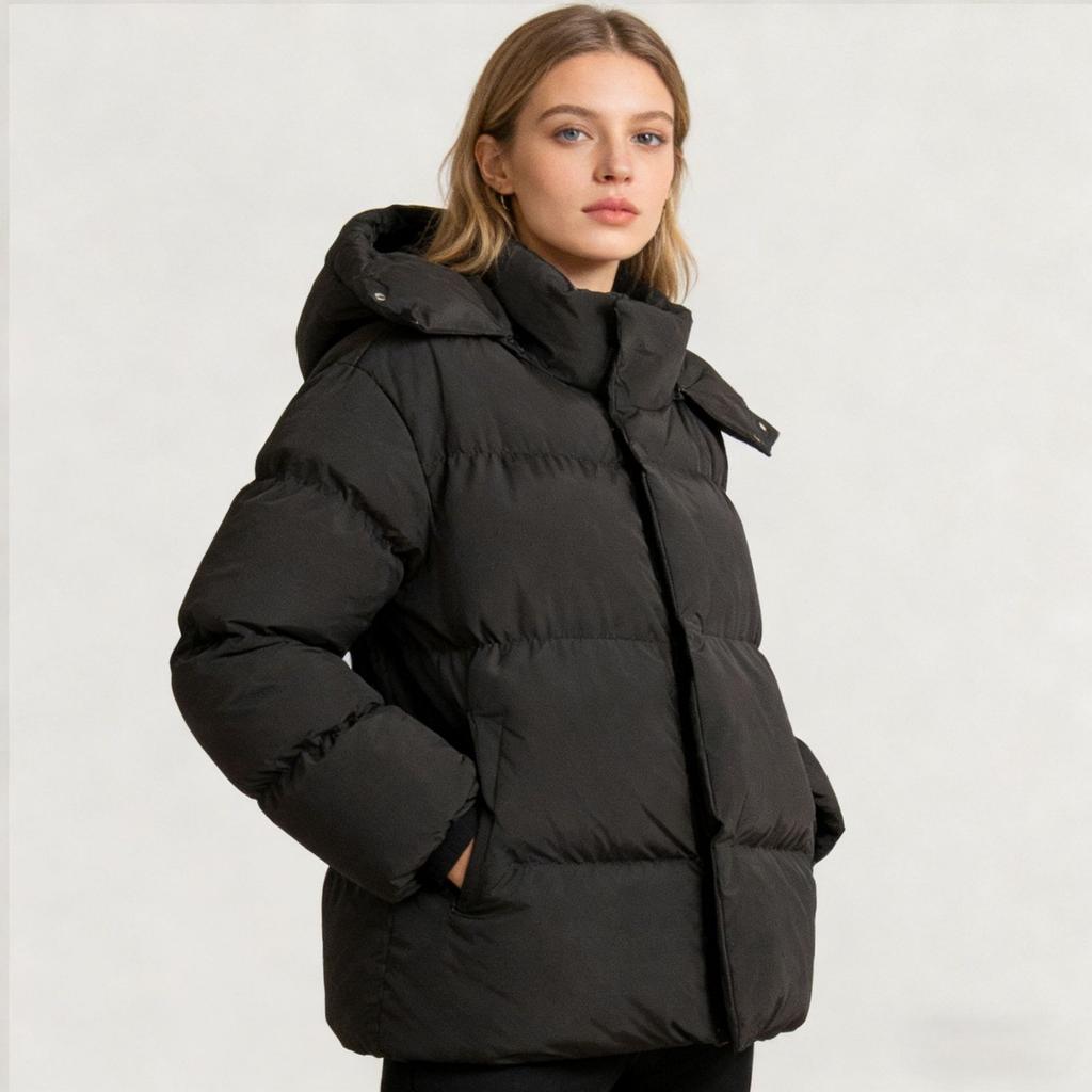 Winter New Solid Color Hooded Loose Cotton Puffer Jacket For Women, Casual Warm Thick Padded Coat For European American Style