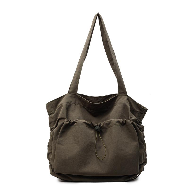 Large Capacity Tote Bag Women's New Flow Casual Lightweight Bag Shoulder Pleated Drawstring Canvas Women's Bag