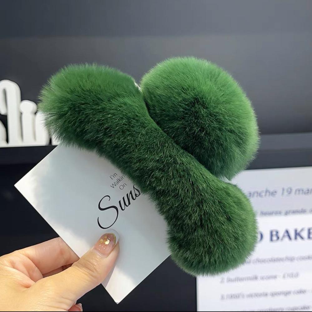 Pure Color Faux Fur Large Hair Clip Leopard Print Winter Hair Accessories Sweet Grasp Clip Girls