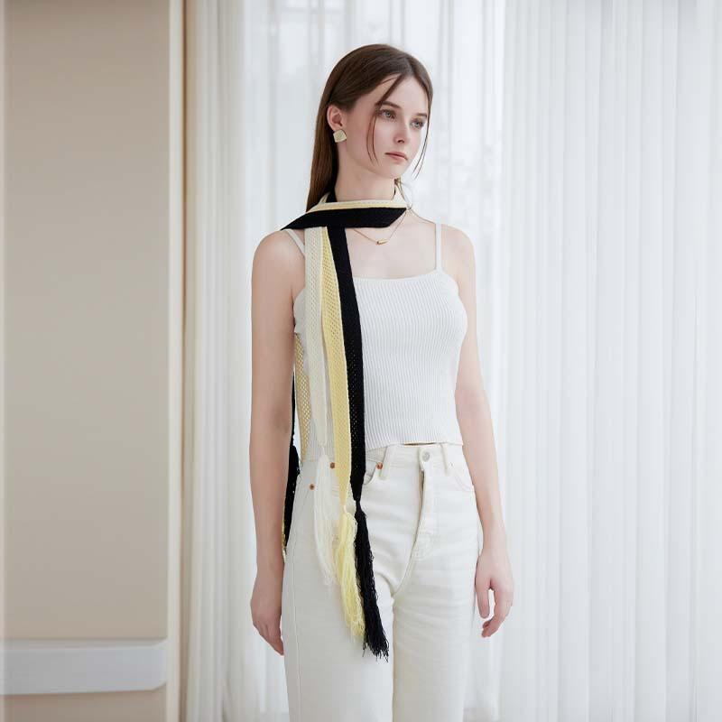 New high-end scarf women's winter fringed knitted scarf streamer neck