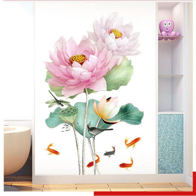 Adesivos de flores para sala de estar, fundo de parede, adesivos de decoração de parede para quarto, papel de parede autoadesivo