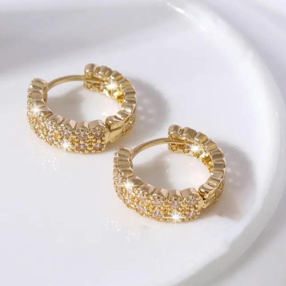 1 pair Fashionable Bohemian Style Cubic Zirconia Decorated Hoop Earrings for Women ElegantDelicate Huggies Party Jewelry Gifts
