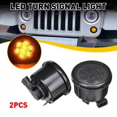 Pair Front Fender LED Side Marker Light Smoked Lens Fit 2007-2018 Wrangler JK