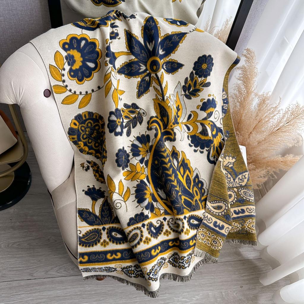 400G Thickened Version Of Retro Ethnic Style Cashew Flower Scarf Women'S Winter High-End Warm Scarf Imitation Cashmere Shawl