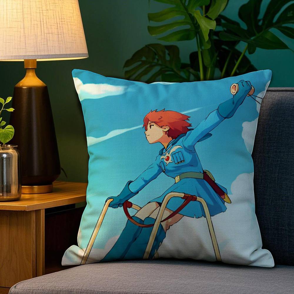 Anime V-Valley of the W-Wind Cartoon Pillow Case Anti-dustmite Pillowcase Invisible Zipper Silky Short Plush Sofa Cushion Cover