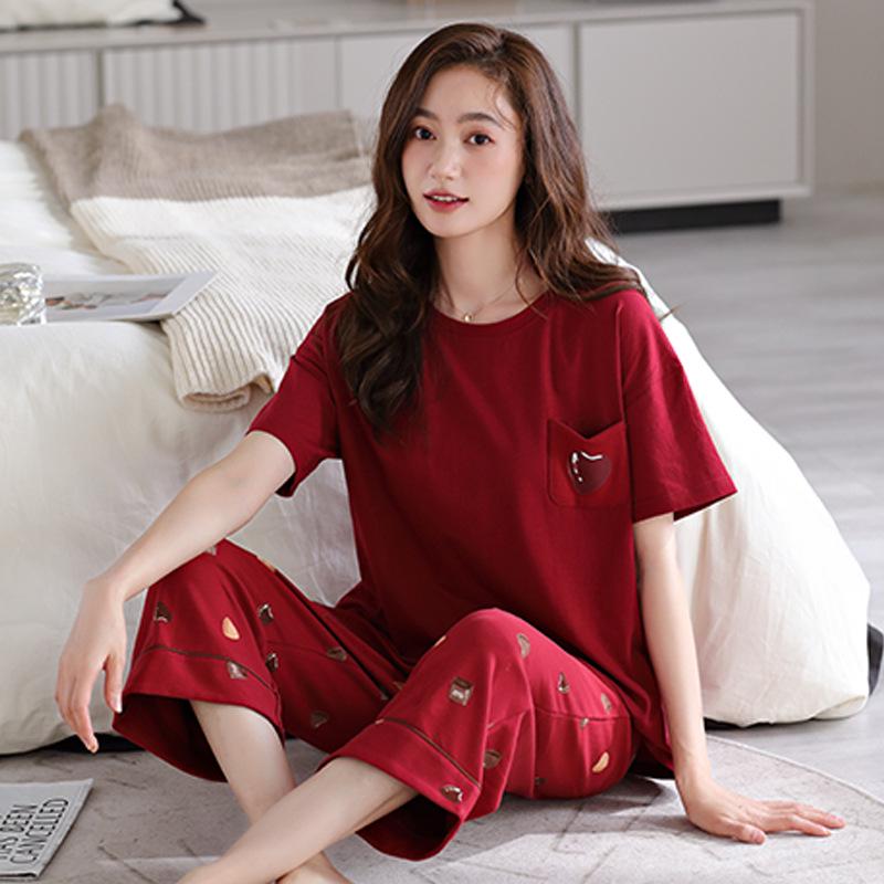 100% Cotton Women's Red Pajamas - Spring/Fall Wedding Year of the Rat Long Sleeve Plus Size Set