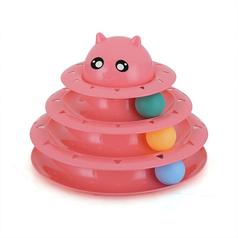 3-Layer Cat Turntable Toy with Balls Interactive Kitten Plaything Scratcher Board Pet Claw Grinding Supplies розовый