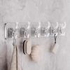 6 Row Multipurpose Hooks Nail-free Transparent Holder Strong Self Adhesive Wall Hook Kitchen Bathroom Traceless Hanger Stickers