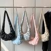 Women Solid Color PU Leather Shoulder Crossbody Bag Pleated Padded Handbag Purse