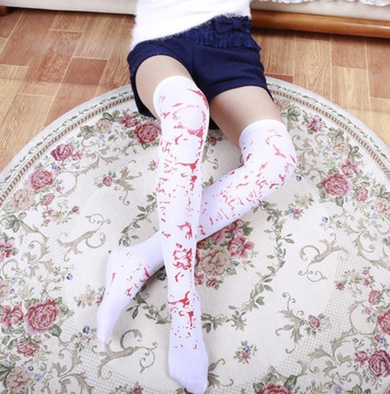 Meias Listradas Engraçadas Cosplay Acima do Joelho Halloween Padrão de Osso Furcular de Sangue Cosplay Feminino