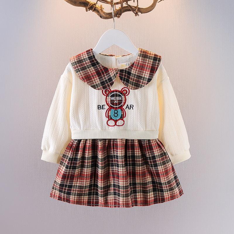 Girls Cartoon Long Sleeve Dress Spring Autumn Toddler Fake Two Piece Design Stylish Princess Dress For Little Kids