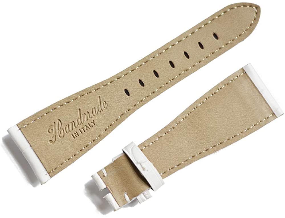 King Watch Compatible with GaGa Manuale 48mm Embossed Aftermarket [Import Original] Parts, Milano, Strap, Crocodile, White,