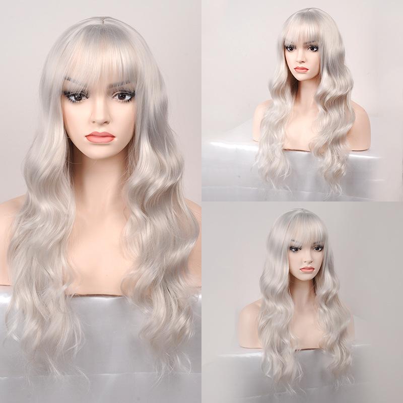 

Парики Воздушные челки Длинные вьющиеся разноцветные парики Аниме-парики светло-серый