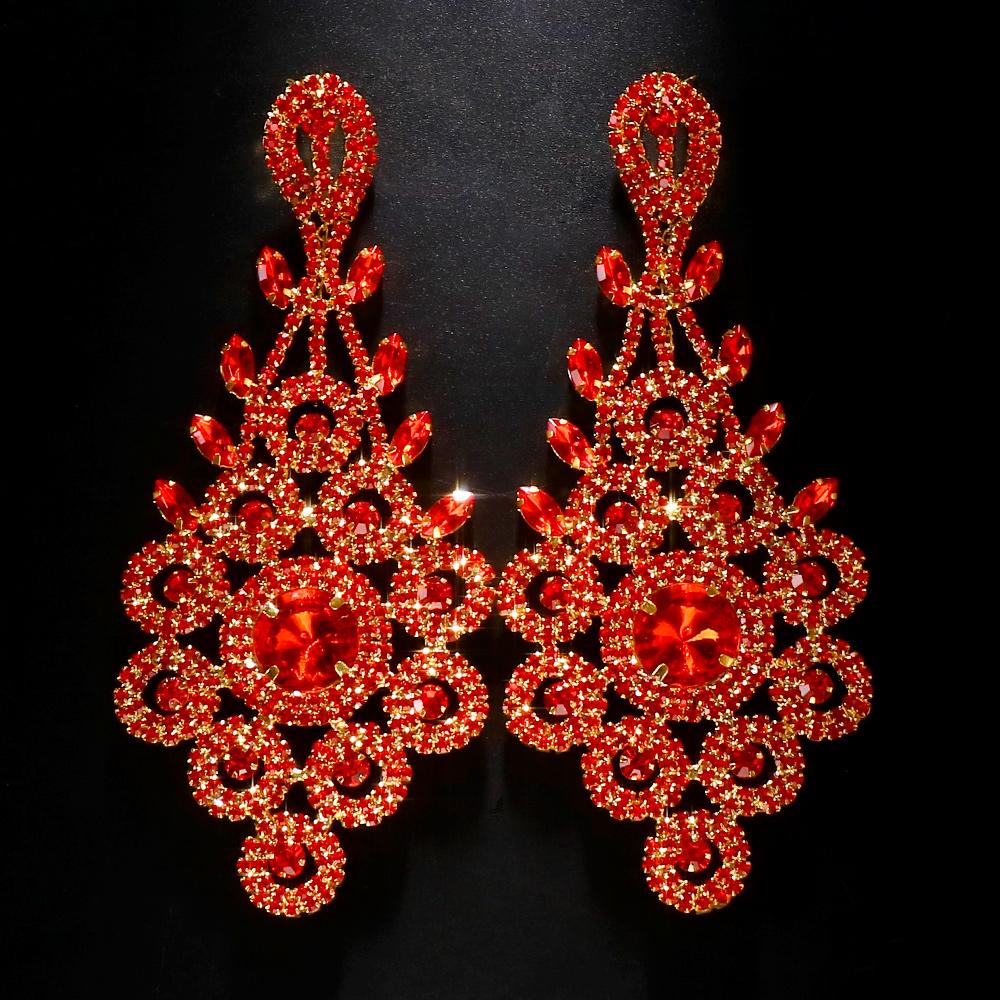 Stonefans Стразы Асимметричные Серьги для Женщин Большие Роскошные Оверсайз Аксессуары Хрустальные Преувеличенные Висячие Серьги Бижутерия Silver красный