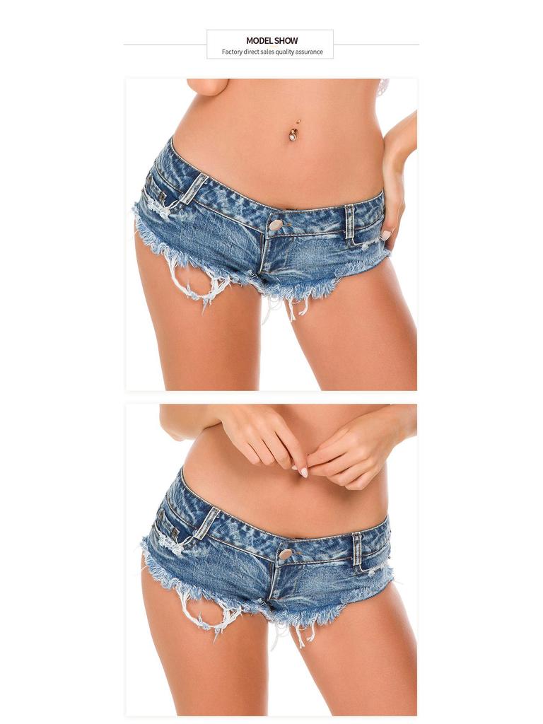 2024 Summer European & American Low-Waist Ripped Women's Denim Hot Pants