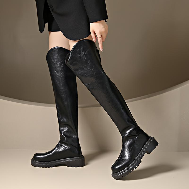 Long Tube Boots For Women 2025 Winter New Height Increasing Knight Boots Thick Heel Retro Long Boots For Women Versatile Women'S
