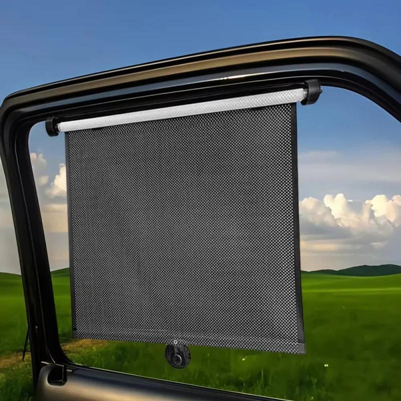 Black Mesh Stripe Design Retractable Car Sunshade Easy To Use Vehicle Sunshade with Compact Storage Size