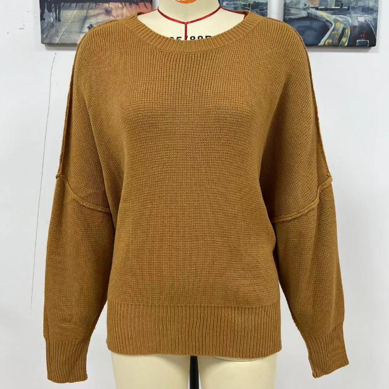 IHUASU Autumn and Winter Fashion Women's O-Neck Knit Loose Split Pullover Sweater