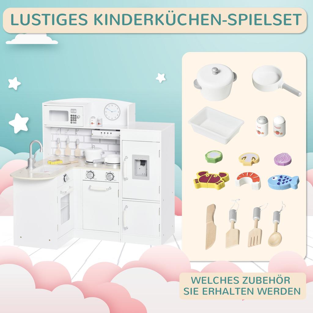 Play Kitchen, 14-Piece Accessories, Electric Water Dispenser, 86 x 64 x 84.5 cm, White