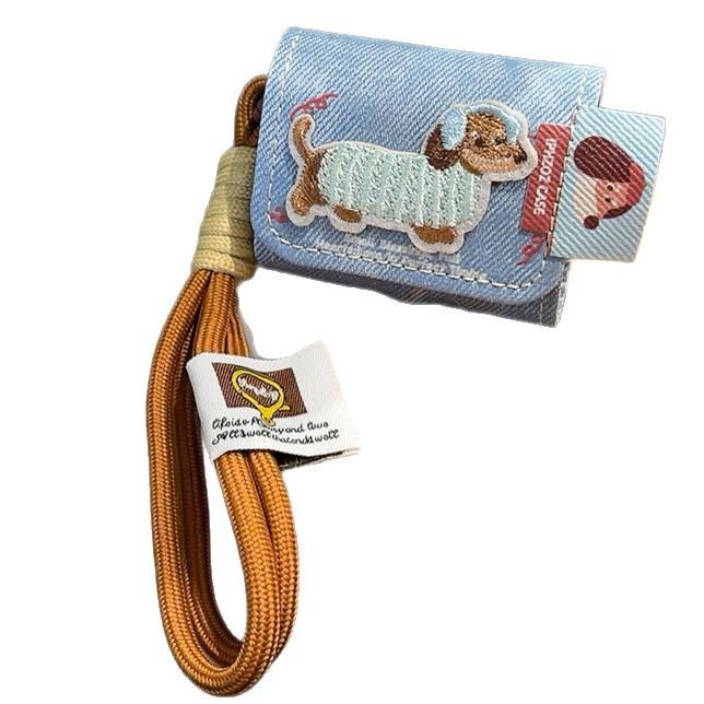Japanese and Korean embroidery striped dachshund for AirPods 1 /pro1 earphone protective case cover two or three generations with lanyard