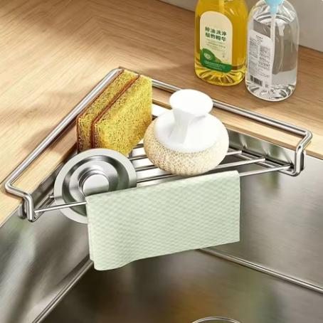 1pc Stainless Steel Kitchen Sink Organizer Multifunctional Faucet Sponge Drain Basket For Dishcloth Scrubber Storage Rack