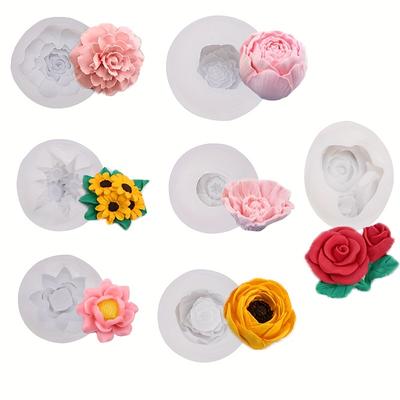 7pcs/set Flower Silicone Molds Easy To Demold,Suitable For DIY Aromatherapy Candles Chocolate Candy And Fondant Baking Tools