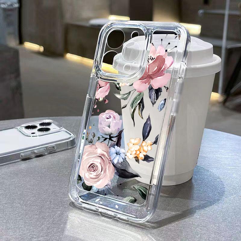 Transparent Small Chrysanthemum Flowers Case For Samsung Galaxy A16 A35 A55 A54 A33 A53 S25 S24 Ultra S23 Plus S22 S21 FE Cover