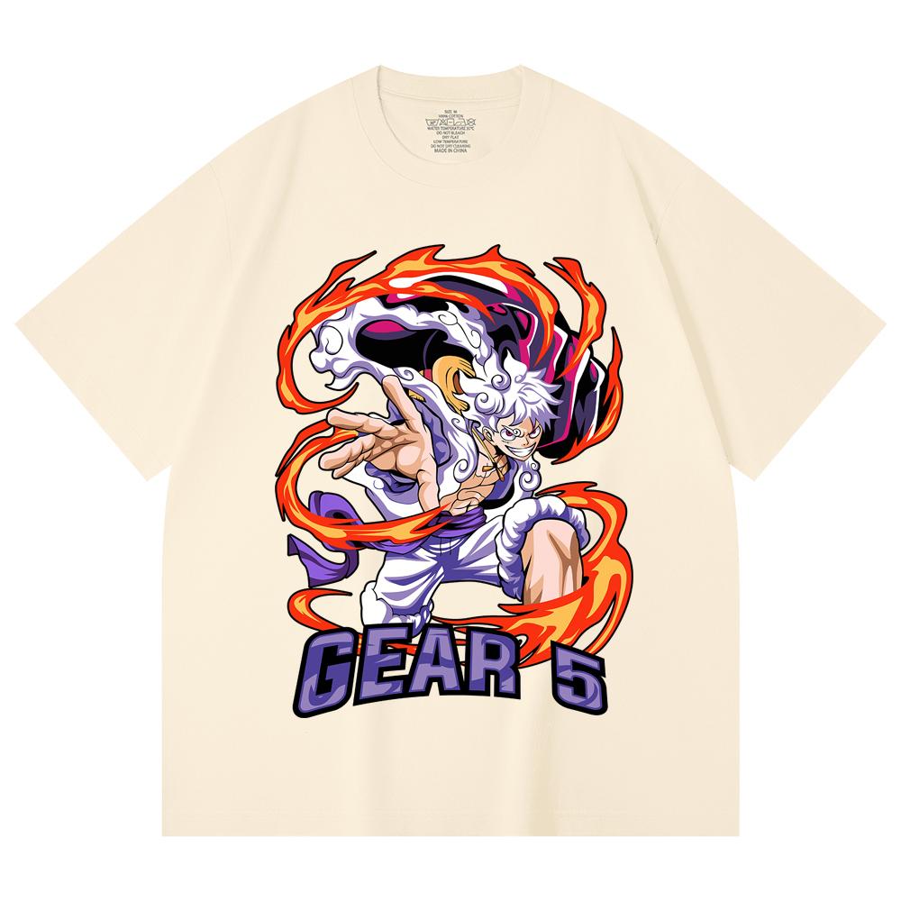 

230 г/м² 100% хлопок Цельный V72 Принт Luffy Gear Унисекс Тяжелая хлопковая футболка XS абрикосовый