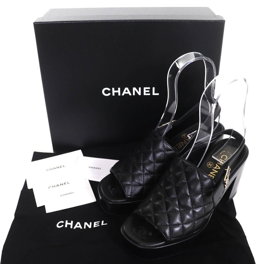 Chanel Sandals COCO Mark Matelasse With Strap Leather Sandals 24P G45567 Used