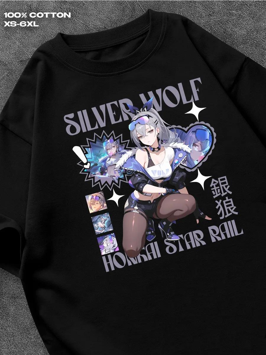 

Серебряный Волк Хонкай: Футболка Star Rail Мужская футболка Женские футболки с принтом букв Футболка с короткими рукавами Повседневная уличная футболка Топ M