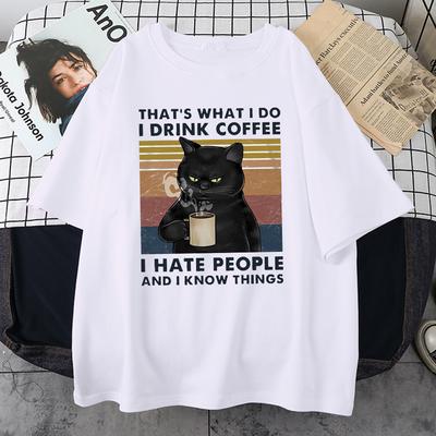 That's What I Do I Drink Coffee Print Mens Cotton Short Sleeve Personality Vintage Tops Oversize T-Shirts Man Clothing
