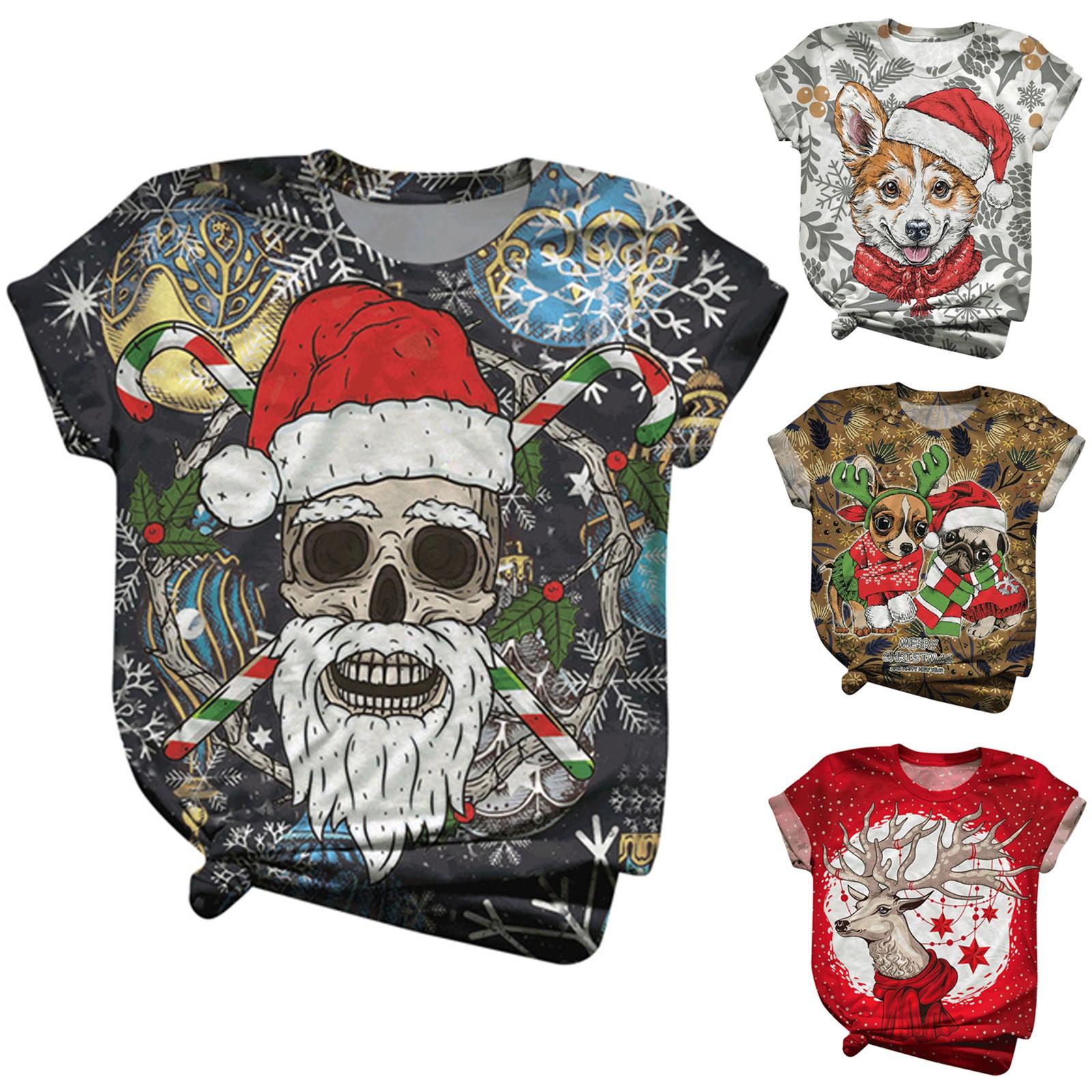 

Женские топы больших размеров с коротким рукавом и 3D рождественским принтом, футболка, блузка