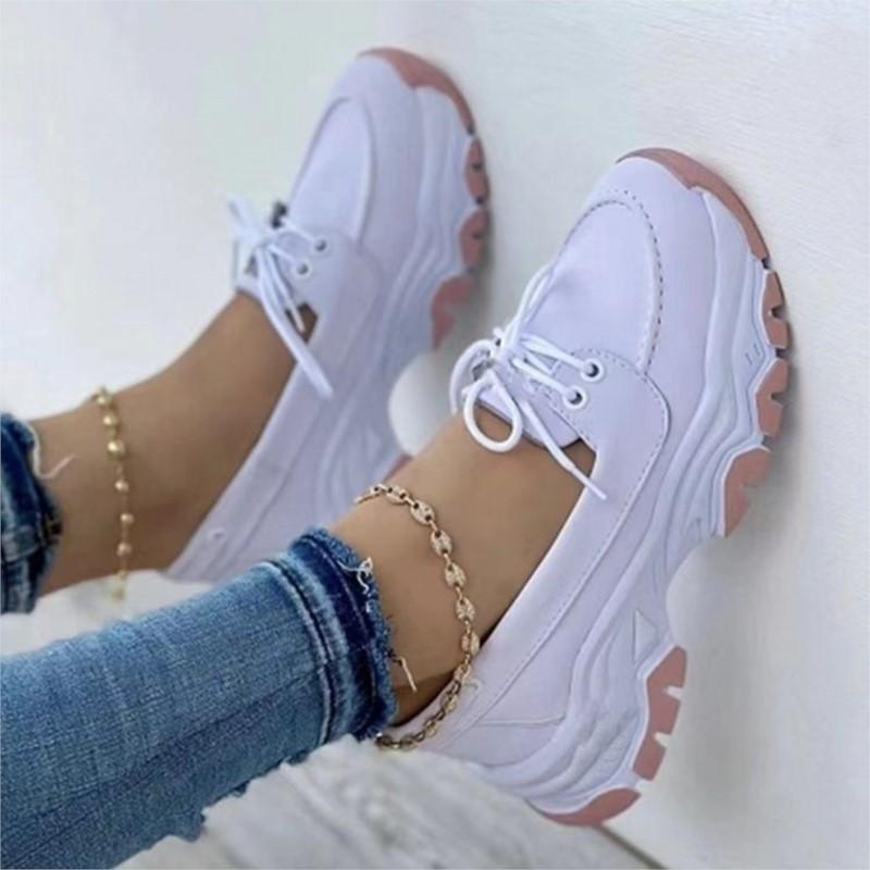 Spring summer new front lace-up casual single shoes thick sole platform large size round head single shoes flats C1043