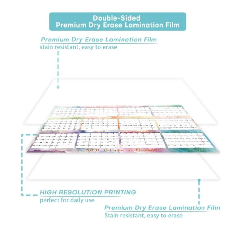 2026 Double Sided Erasable Calendar 48x32Inch Full Year to View Calendar Wall Mount Yearly Planner Dated for Home Office