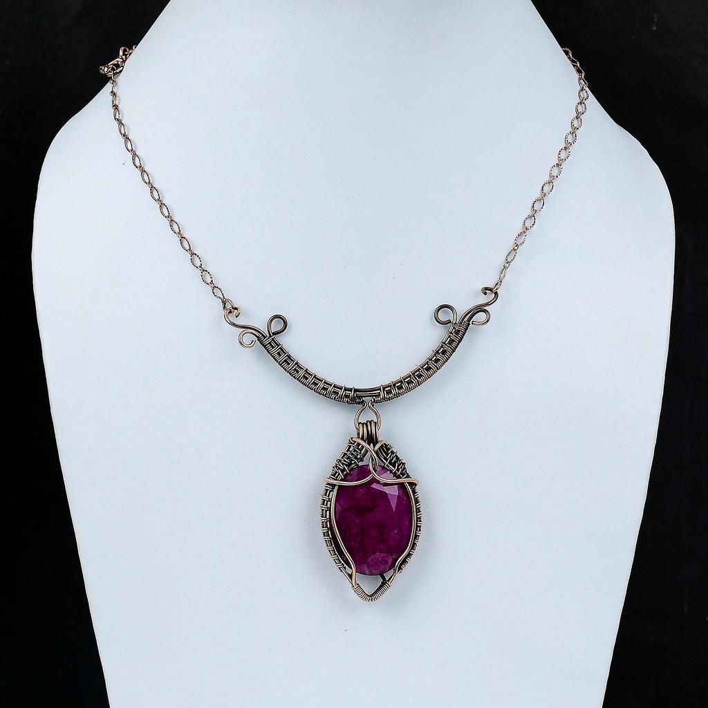 Faceted Kashmir Ruby Necklace Copper Wire Wrapped Adjustable Necklace Copper Jewelry Handmade Necklace Real Gemstone Necklace Gift For Women