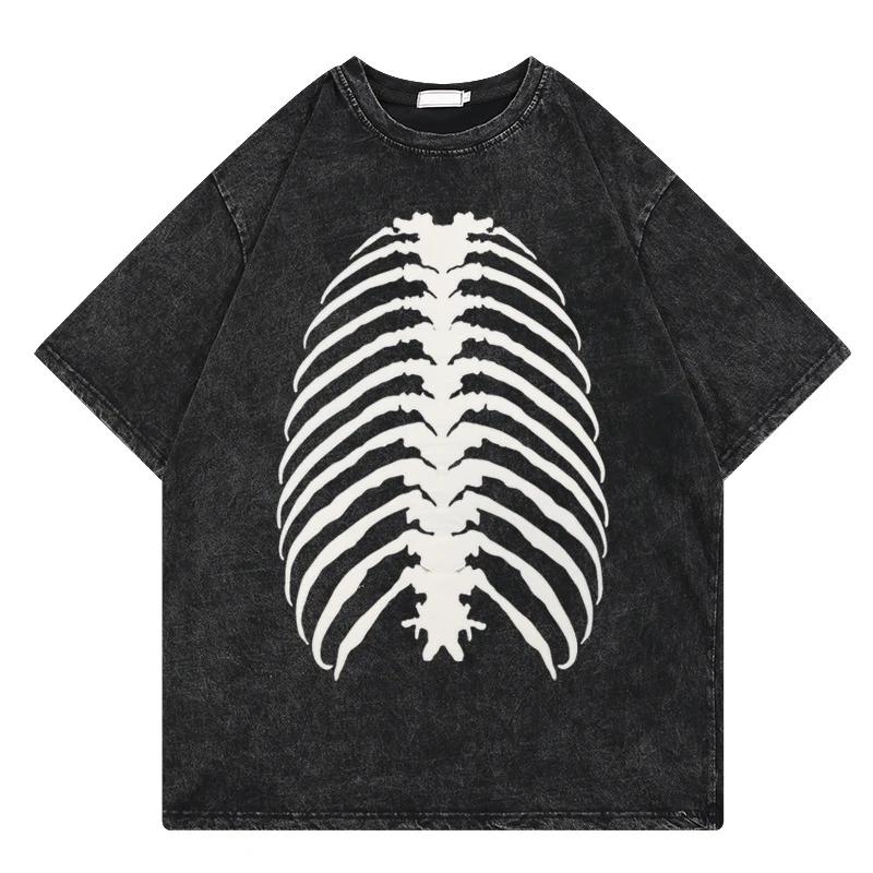 

Панк Хип-Хоп Готический Дизайн Скелета Винтажная Выстиранная Футболка Мужская Топ Хлопковая Футболка Оверсайз Ретро Эстетика Графическая Футболка 3XL