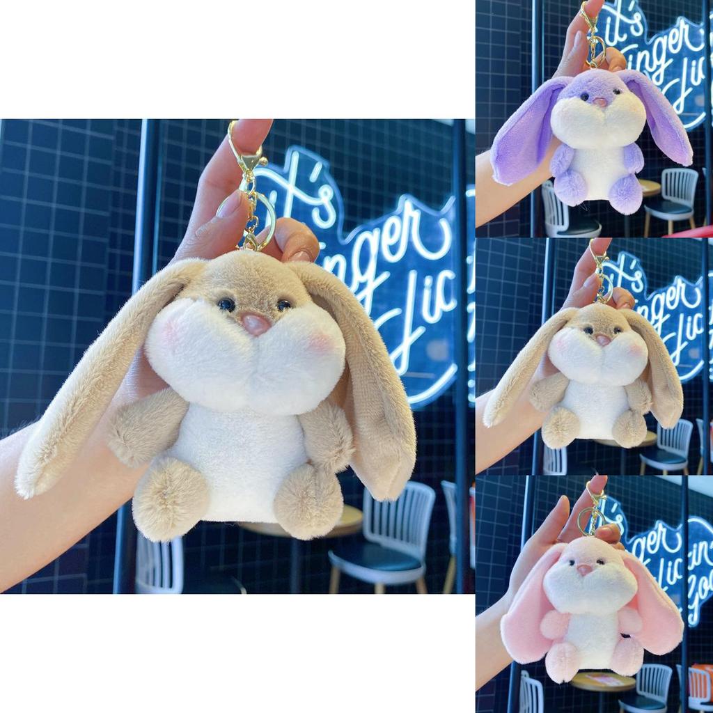Cute Rabbit Plush Toy With Silver Keyring For Bag Accessory And Collection