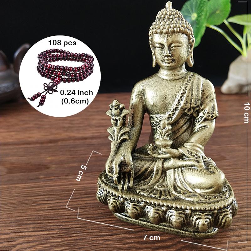 Gyllene Medicin Buddha Staty Med Halsbandsprydnad Harts Feng Shui Lycklig Buddha Skulptur Hem Kontor Trädgårdsdekoration Gåvor