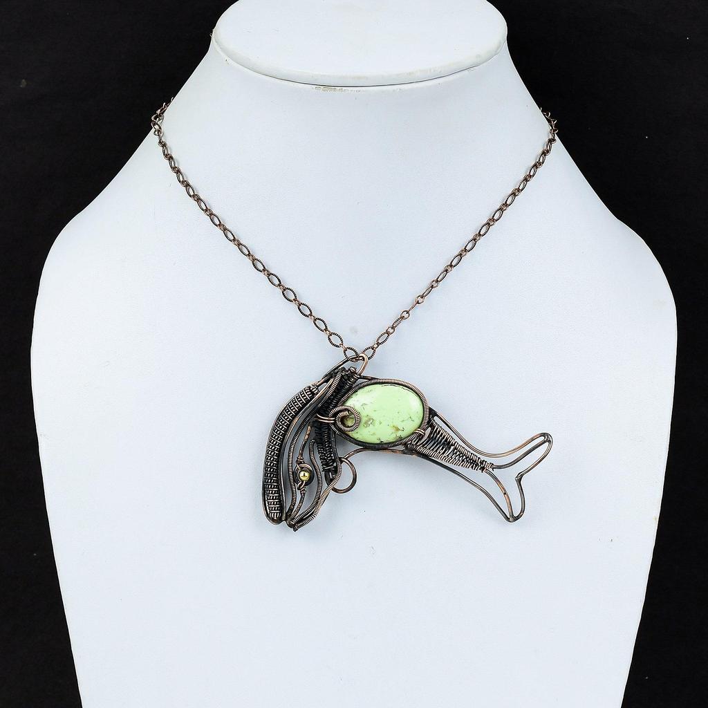 Lemon Chrysoprase Pendant Copper Wire Wrapped Pendant Very Pretty Fish Pendant Gemstone Jewelry Handmade Pendant Copper Jewelry Gift For Him