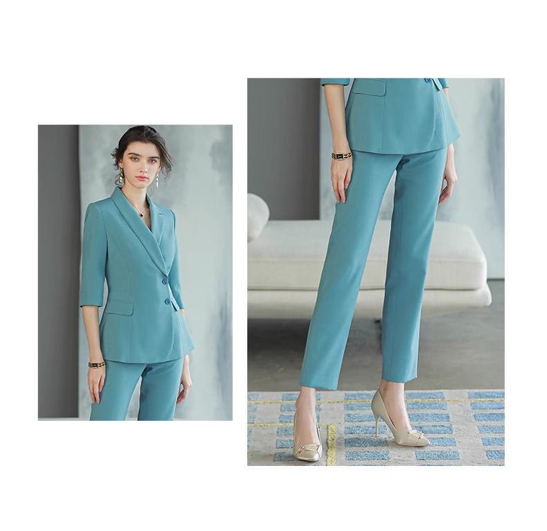 Siebenärmiger Meerblauer Damen Hosenanzug - Temperamentvoller Göttinnen-Stil Zweireihige Arbeitskleidung