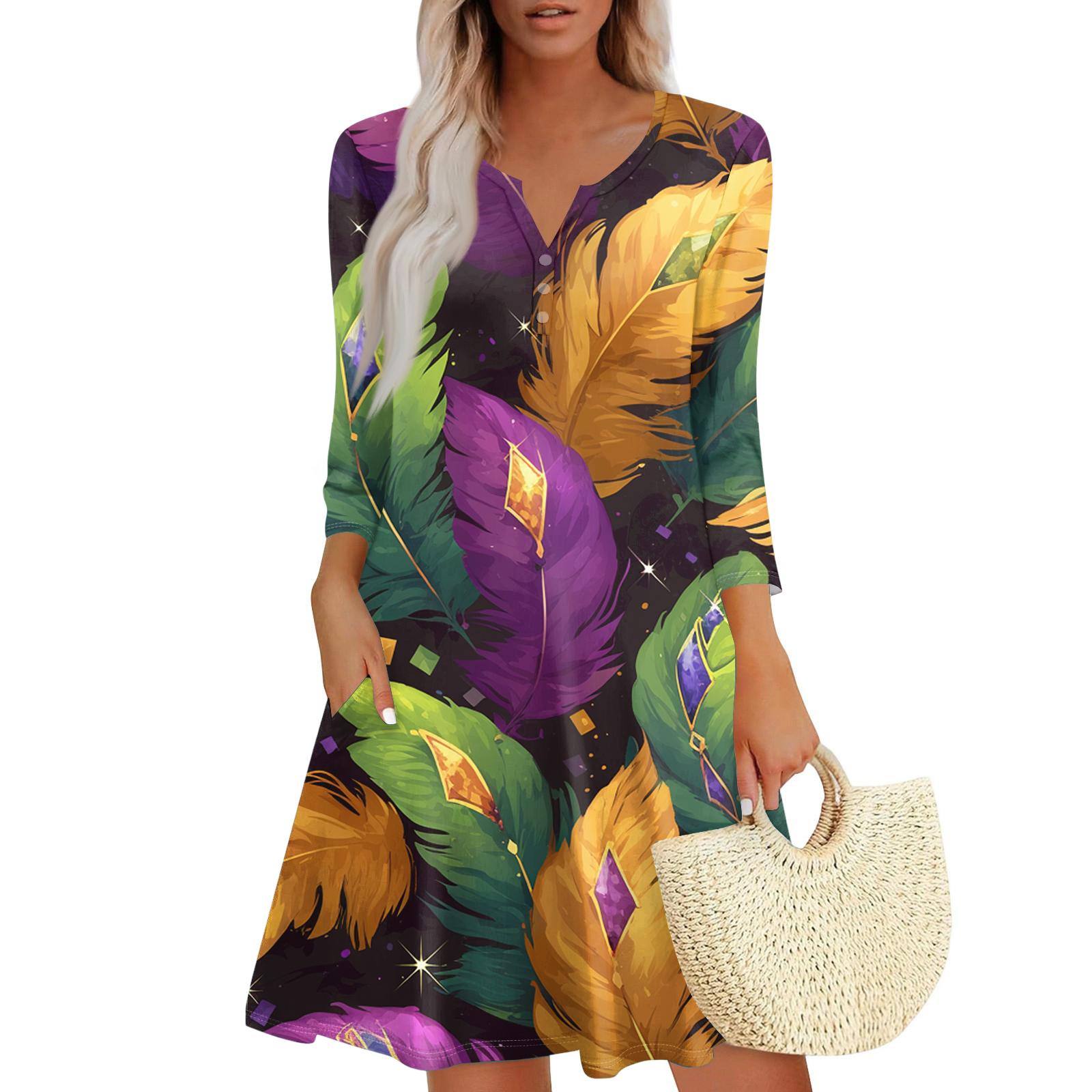 

Женское платье свободного кроя с V-образным вырезом и рукавом три четверти с карманами L армия зеленый